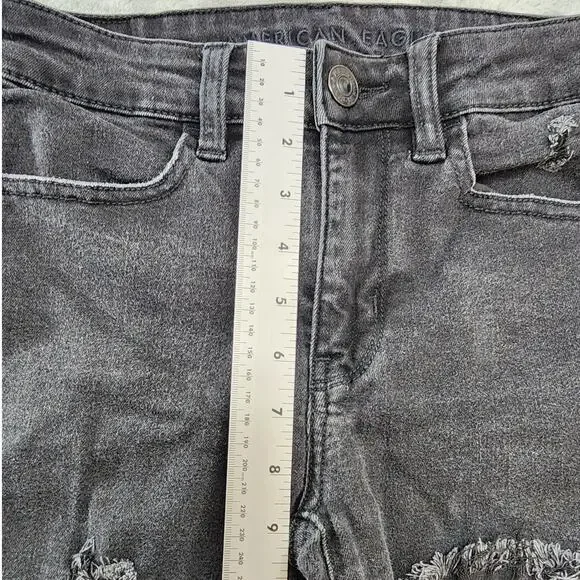 American Eagle Jeans Womens‎ 4 Black Distressed Ripped High Rise Jegging Stretch - Picture 10 of 13